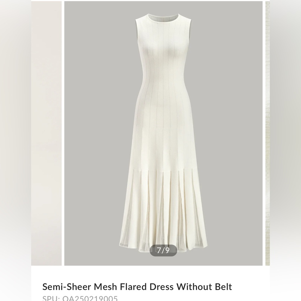 Commense White Sleeveless Mock Neck Fit and Flare Midi Dress